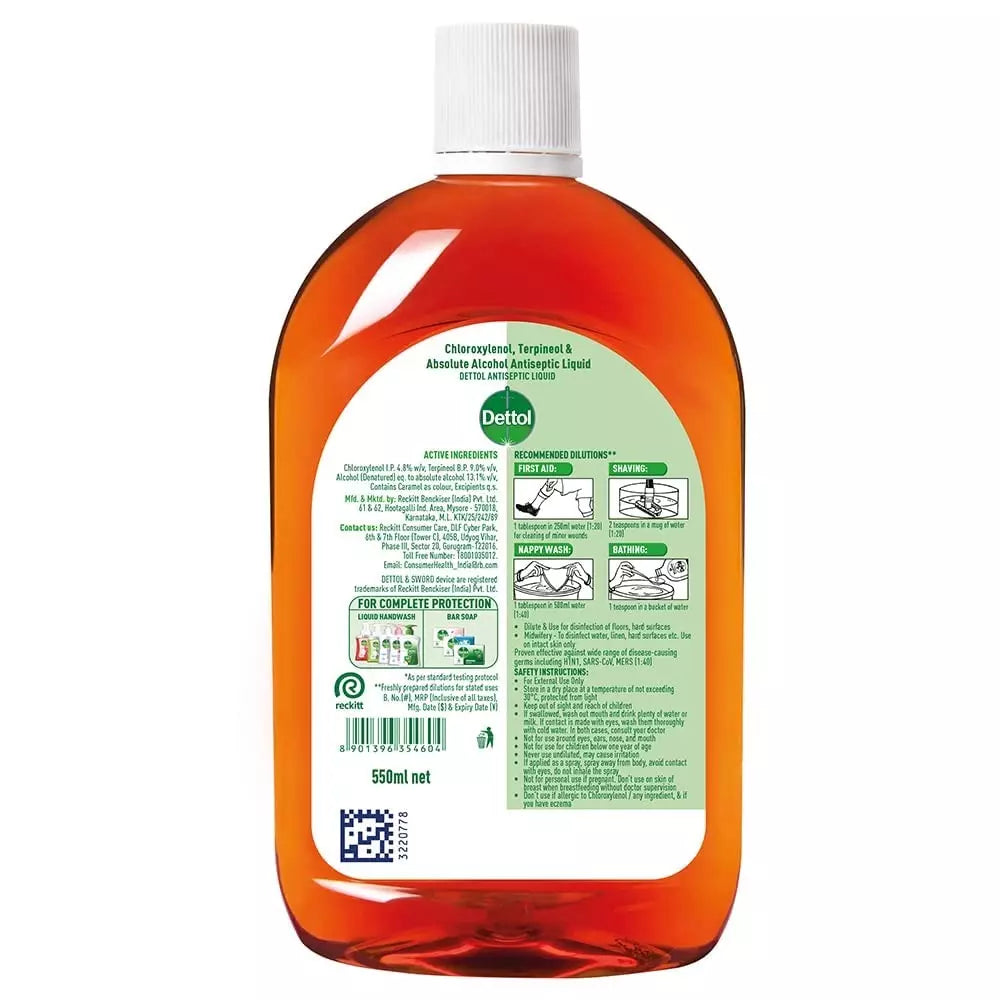 Dettol Antiseptic Liquid 550 ml for First Aid, Surface Disinfection and Personal Hygiene