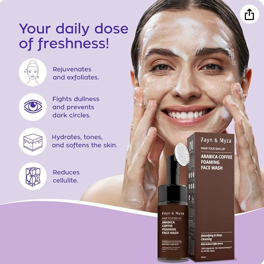 ZM Arabica Coffee Foaming Face Wash, Detoxifying & Deep Cleansing, 100 ml