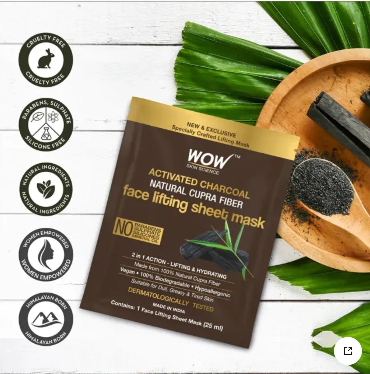 WOW Activated Charcoal Natural Cupra Fiber Mask (25ml)
