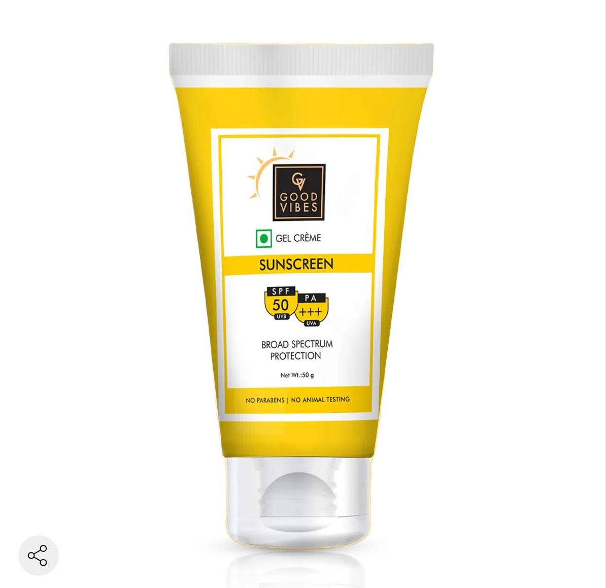 Good Vibes UVA & UVB Protection SPF 50 PA+++ Broad Spectrum Gel Creme | Water Resistant, Anti-Ageing | No Parabens, No Animal Testing (50 g)