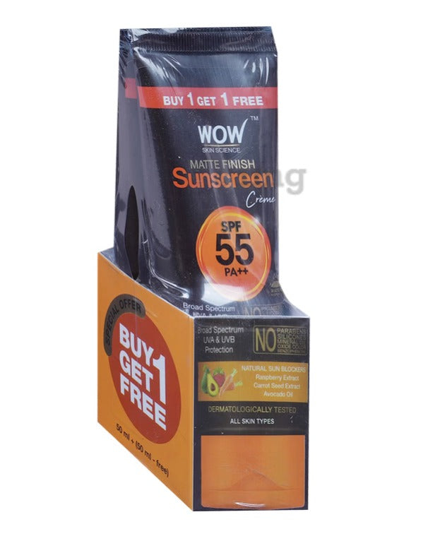 WOW Skin Science Matte Finish Sunscreen Creme SPF 55 PA++ Buy 1 Get 1 Free
