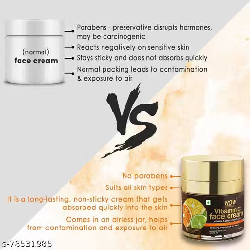 WOW Skin Science Vitamin C Face Cream for Radiant Skin- Oil Free, Quick Absorbing - For All Skin Types - No Parabens, Silicones, Color, Mineral Oil & Synthetic Fragrance - 50mL