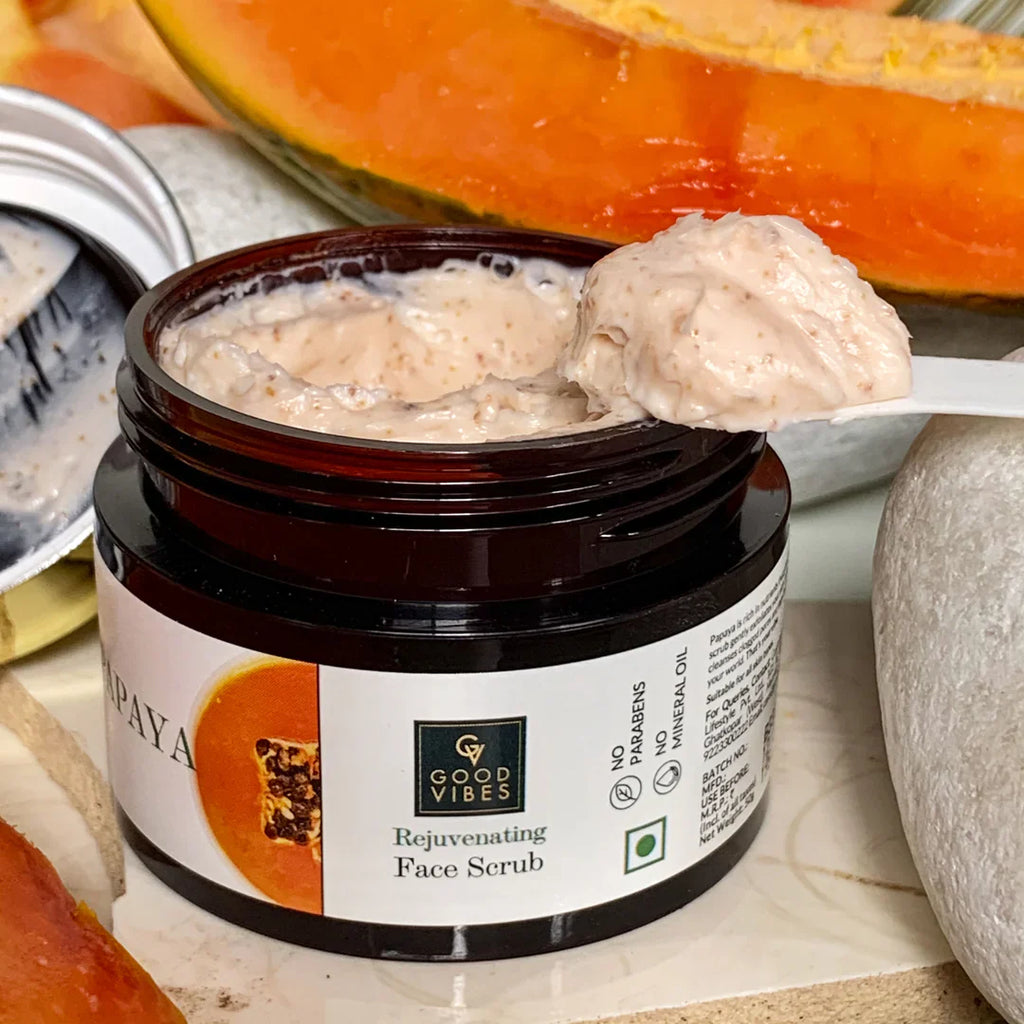 Papaya Rejuvenating Face Scrub l Good Vibes Brand!