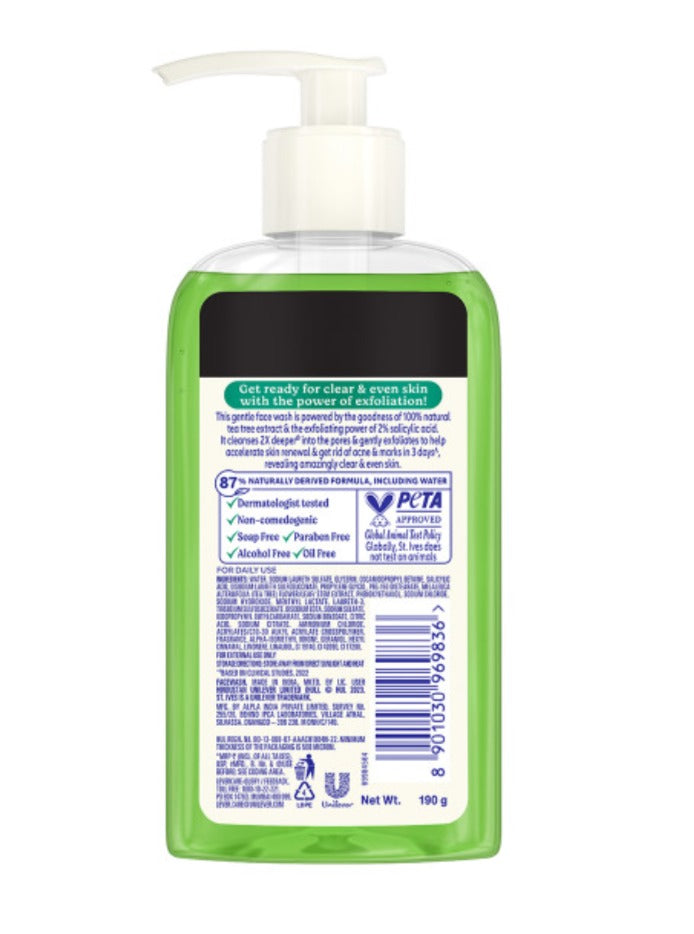 St. Ives Clear Face Wash with Tea Tree & 2% Salicylic Acid for Acne Prone Skin - 190g