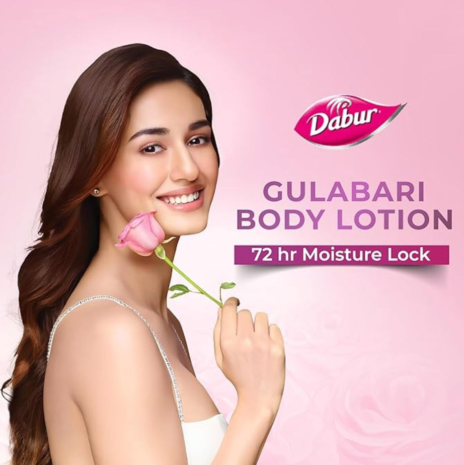 Dabur Gulabari Moisturizing Body Lotion - 200ml For Dry & Dull Skin, Made with 100% Organic Rose Oil, Dermatologically Tested and Paraben Free