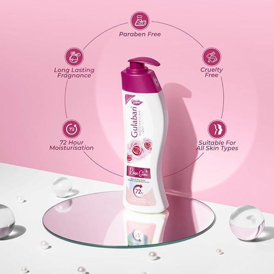 Dabur Gulabari Moisturizing Body Lotion - 200ml For Dry & Dull Skin, Made with 100% Organic Rose Oil, Dermatologically Tested and Paraben Free