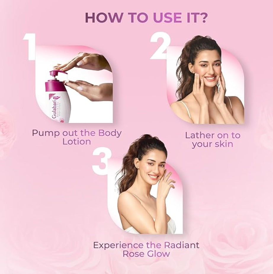 Dabur Gulabari Moisturizing Body Lotion - 200ml For Dry & Dull Skin, Made with 100% Organic Rose Oil, Dermatologically Tested and Paraben Free