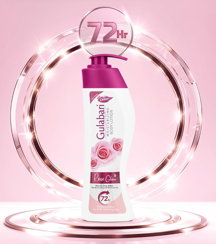 Dabur Gulabari Moisturizing Body Lotion - 200ml For Dry & Dull Skin, Made with 100% Organic Rose Oil, Dermatologically Tested and Paraben Free